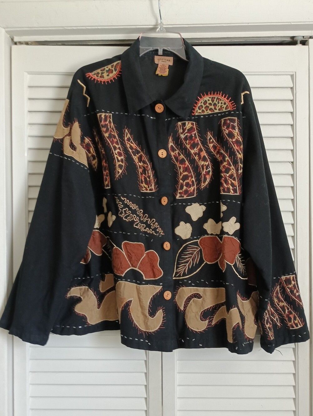 Choices Black Tribal, Leopard Beaded Cotton/Flex Jacket/Top (3X)